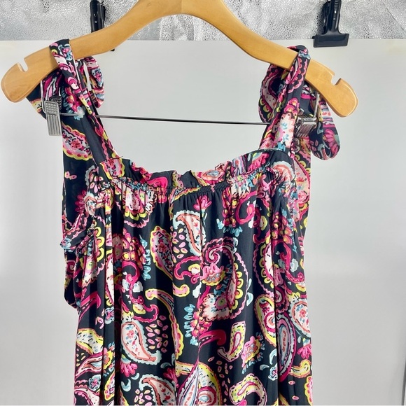 NWT Emily Wonder Black Paisley Ruffle Dress Preppy Maxi‎ Boxy Boho Small - Picture 5 of 14